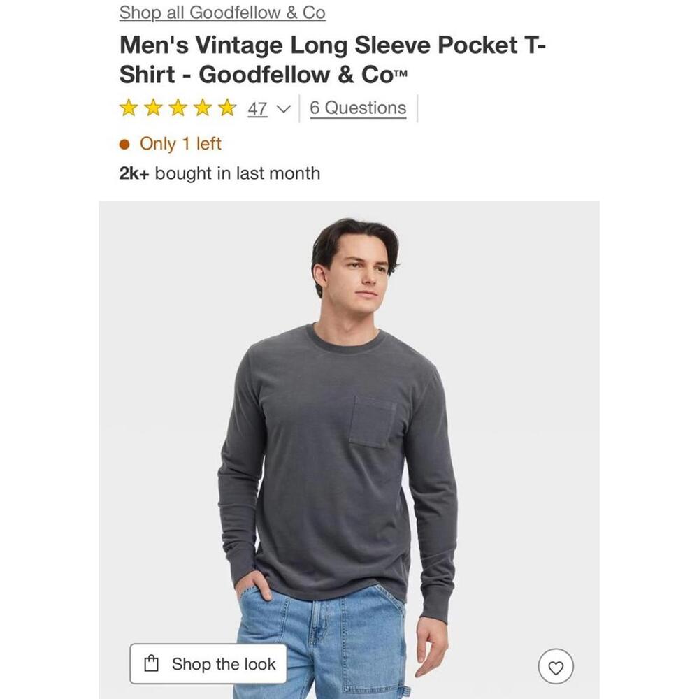 Men's Vintage Long Sleeve Pocket T-Shirt - Goodfellow & Co - XXL - Green